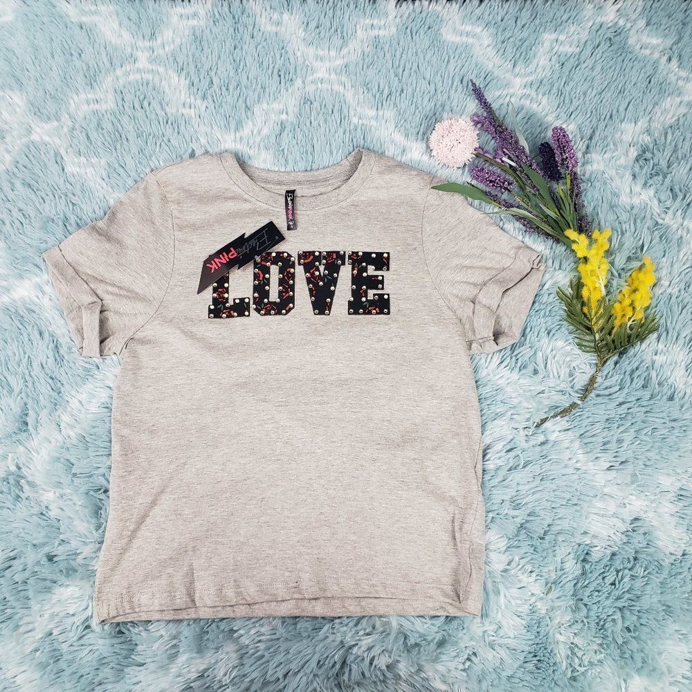 Gray PINK Rhinestones Crystals T-shirt Size S